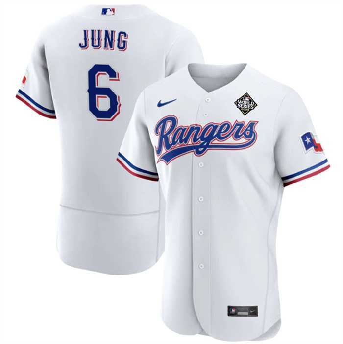 Men's Texas Rangers #6 Josh Jung White 2023 World Series Flex Base Stitched Baseball Jersey Dzhi,We sell and wholesale Men's Texas Rangers #6 Josh Jung White 2023 World Series Flex Base Stitched Baseball Jersey Dzhi on line form chian!